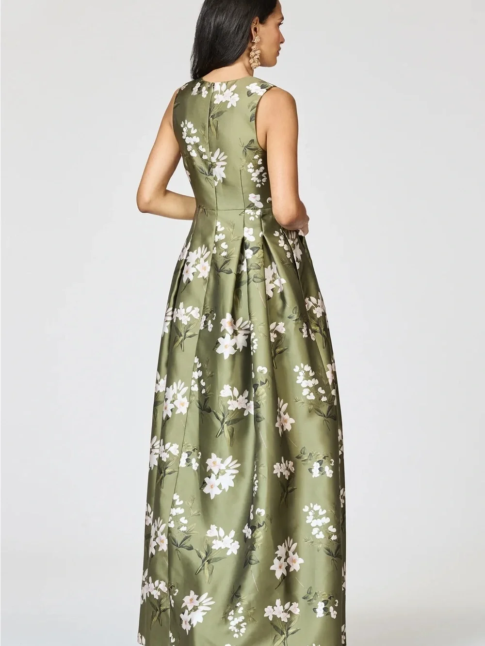 Sachin & Babi Sz 4 Moss Formosa Olive Green Floral V-Neck Maxi Dress Brooke Gown - Picture 4 of 4